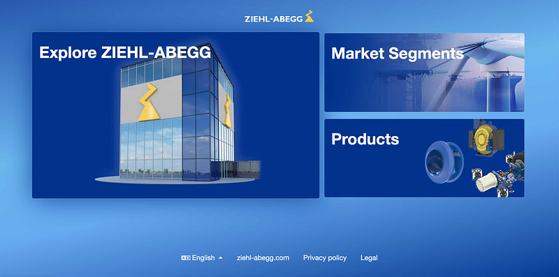 ZA.io 3D web solution landing page with ZIEHL-ABEGG